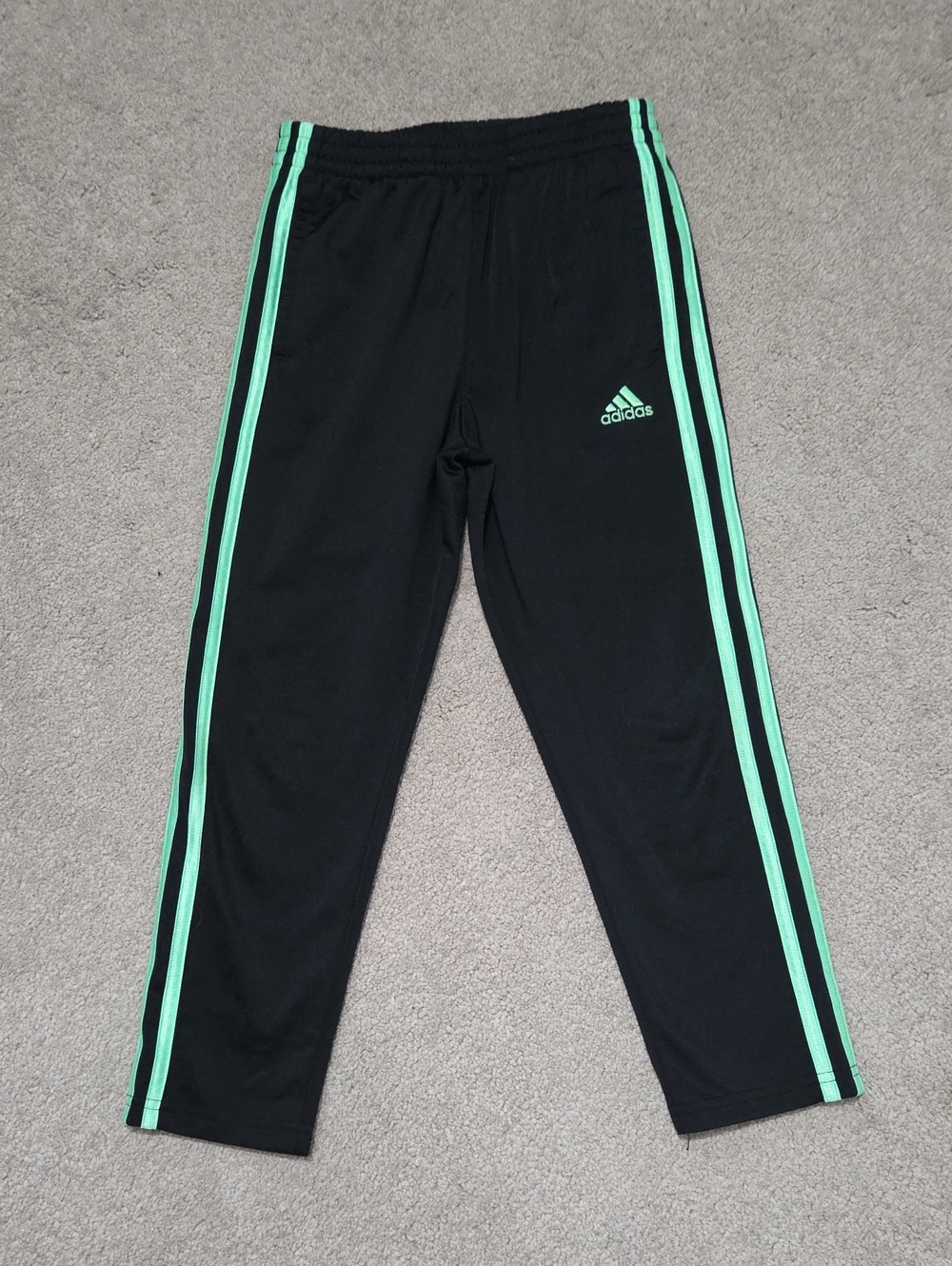 Adidas Kids Black Joggers with Lime Green Side Stripes